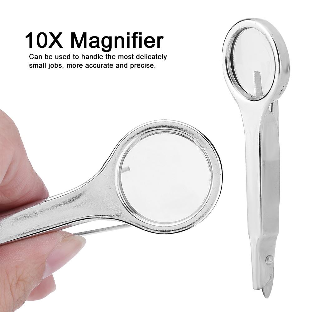Portable Stainless Steel Multi Functional Tweezer with 10X Magnifier Magnifying Glass
