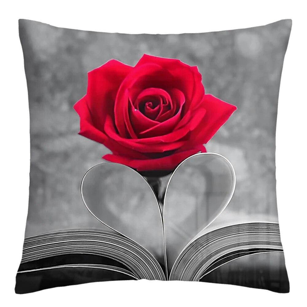 Red Rose Flower Print Pillowcase Sofa Cushion Cover Home Improvement