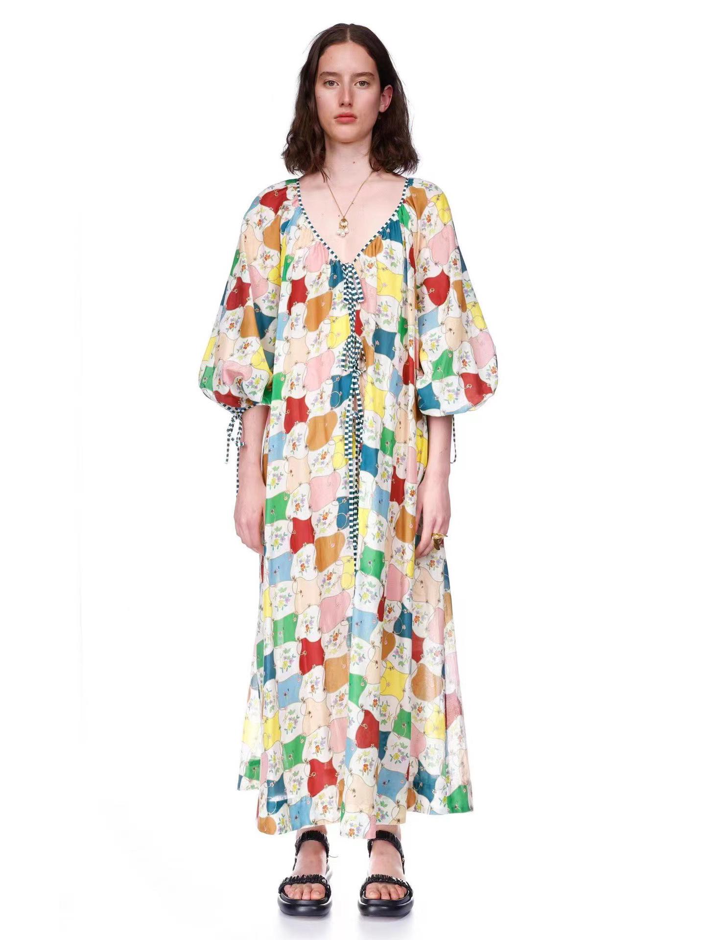 

Повседневное платье с принтом шотландской клетки и кружевной талией - Осень 2023 Extra Large