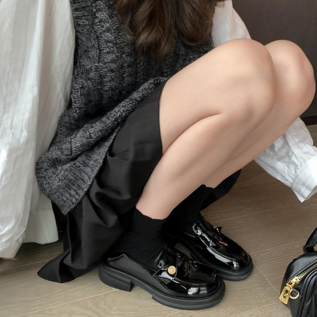 Shei Su Yinyin Same Holwartz~ Small Gold Coins Thick-Soled Stepping Heel Lazy Thick Heel Loafers Women'S Small Leather Shoes