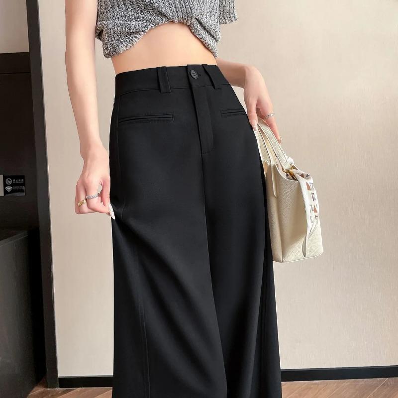 Damen High Waist einfarbige Weitbein-Stoffhose