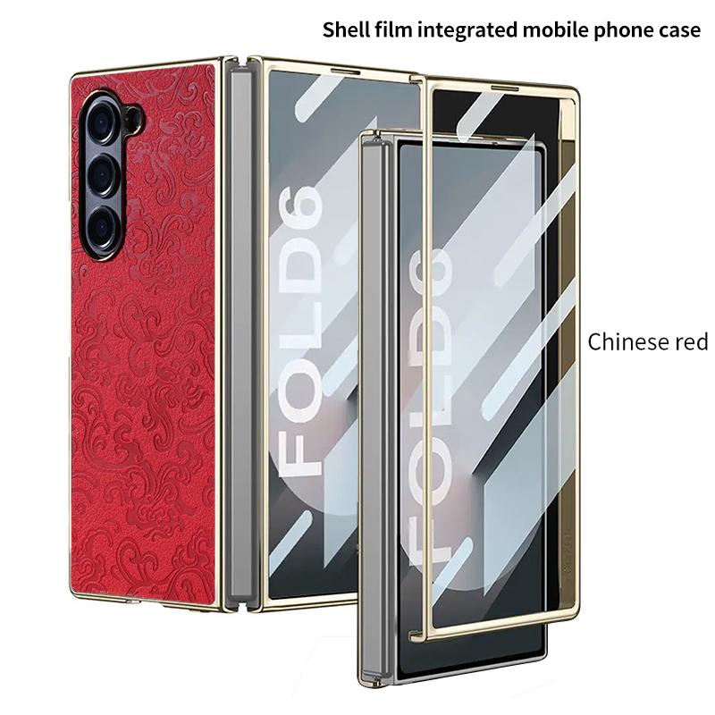 

For Samsung Galaxy Z Fold 7 6 5 4 3 Electroplated Dragon Texture Leather with Tempered Glass Film Shockproof Folding Phone Case For Galaxy Z Fold 5