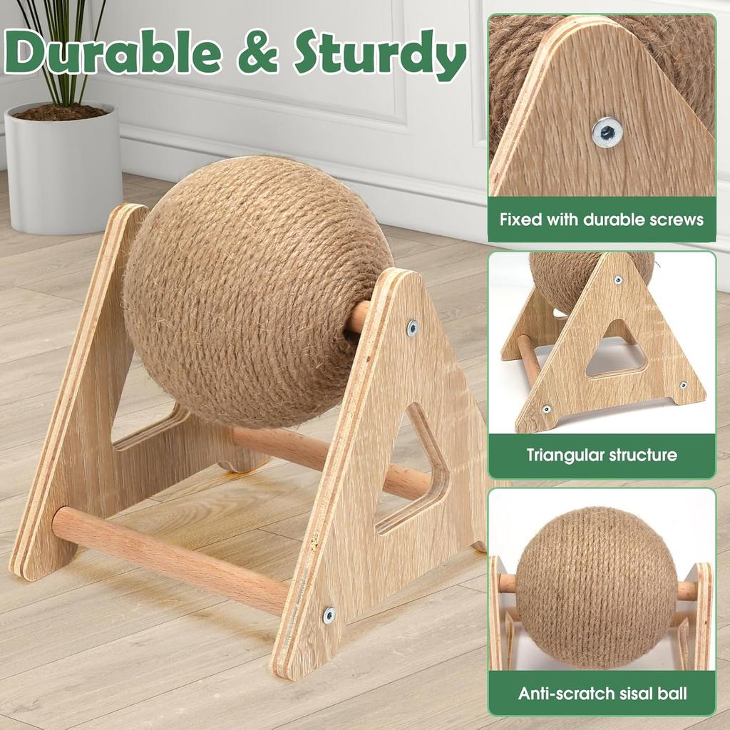 Outamateur Cat Scratcher Ball Toy, Sisal Scratching Ball with Stable Stand, Interactive Cat Exercise Toy, Interactive Play and Exercise for Kittens,