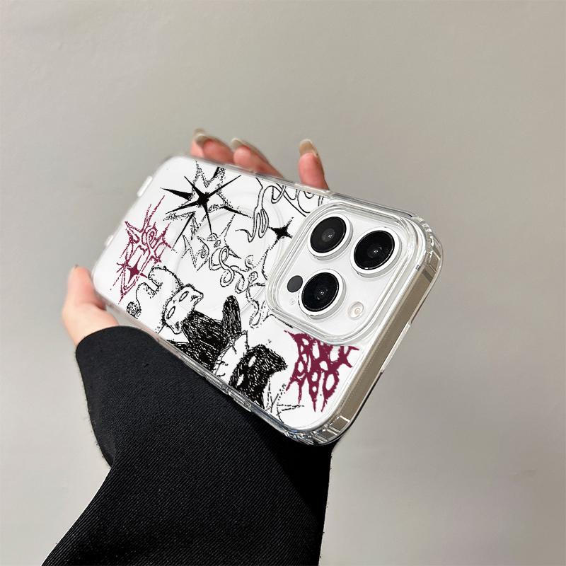 Cool Graffiti Cat Wireless Charging Case for iPhone 17 Air 16 E 15 14 Plus 13 12 Mini 11 Pro Max Transparent Silicone Edge Cover