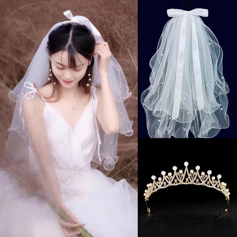 Golden Crown Veil Set: Bridal Hair Accessories & Wedding Photo Prop