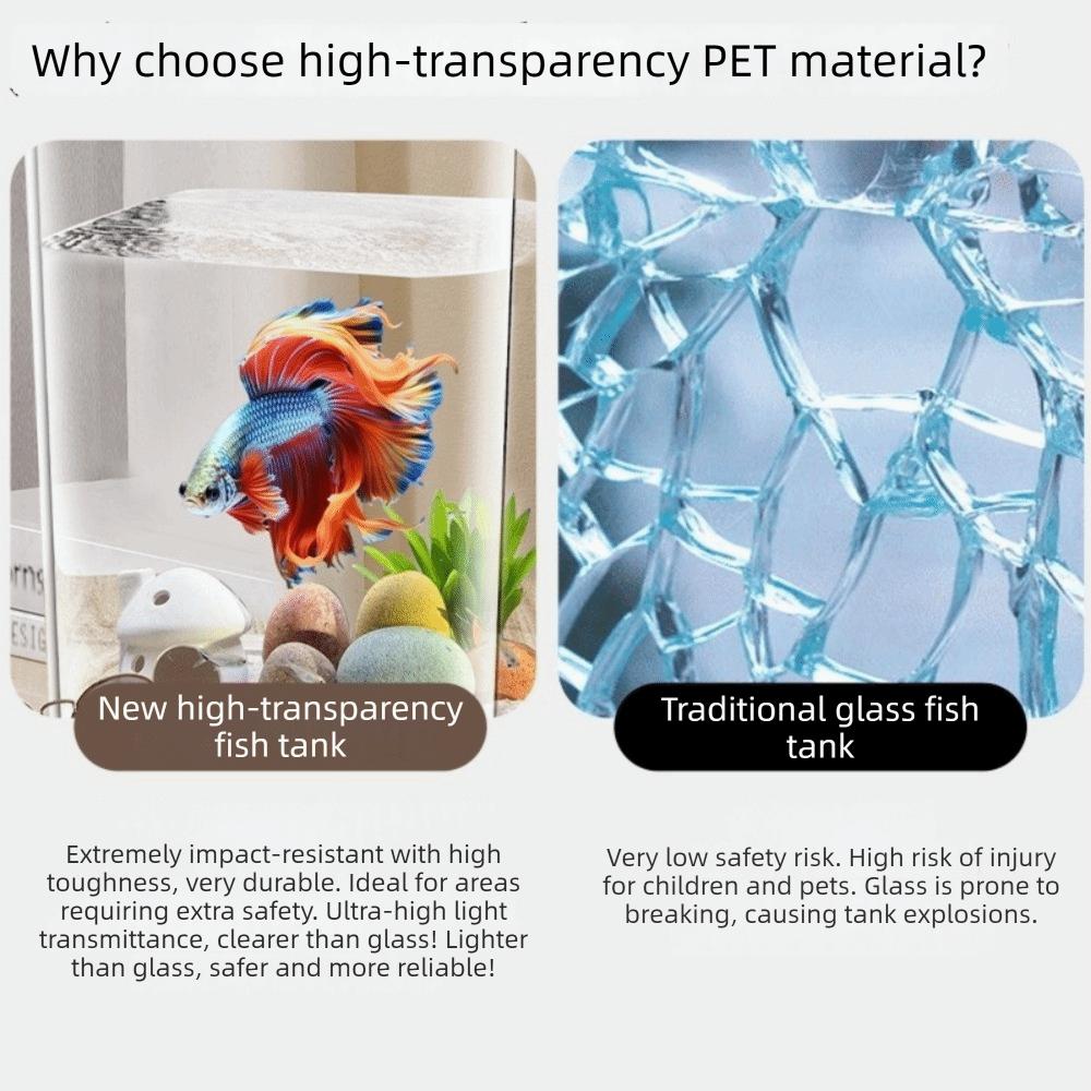 Transparent Betta Fish Tank USB Charging Intelligent Sensing Fish Breeding Tank with Feeding Hole LED Light Figure Display Case