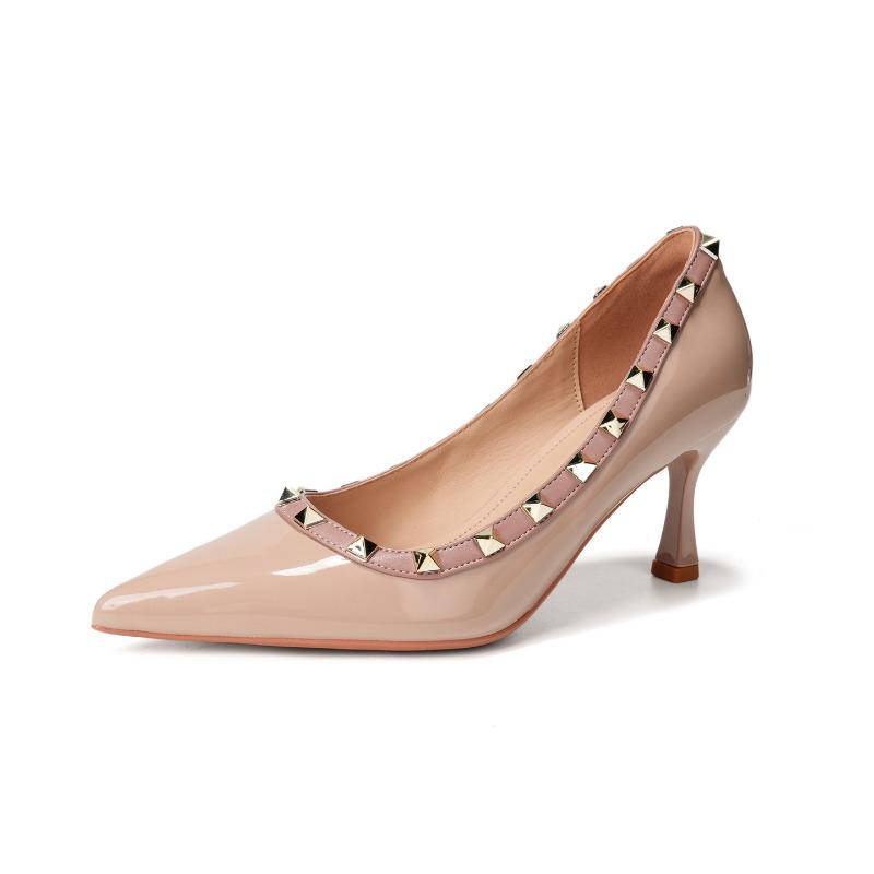

Metal rivet high heels women s spring and autumn new sexy pointed thin heels single shoes shallow mouth one pedal women s shoes 34