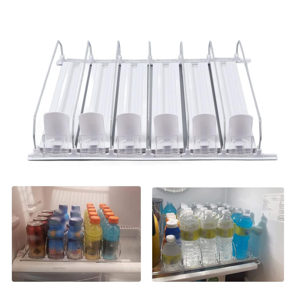 Drink Automatic Pusher Glide ABS White Width Adjustable 12oz 16oz 16.9oz 20oz Refrigerator Soda Can Organizer for Beverage