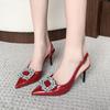 Fashion Fine Heel Sandals Summer New Pointed Head Shallow Mouth Crystal Buckle Anti-slip Wear-resistant High Heel Shoes
