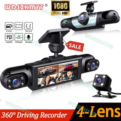 360°-Autokamera mit 4 Kanälen, 1080p-Videorekorder, 3/4-Objektiv, Front-, Innen- und Rückansicht, Nachtsichtkamera, Autozubehör