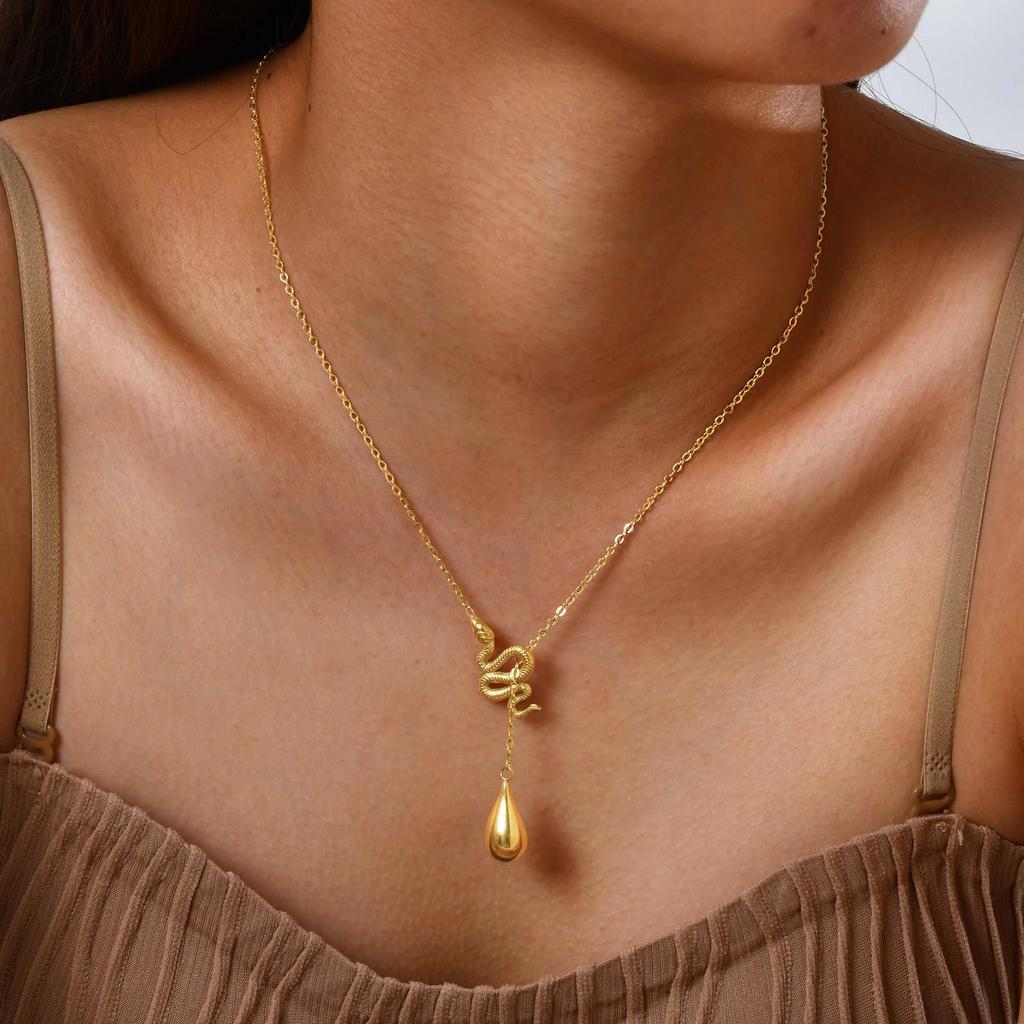New Product Accessories Women's Fashion Versatile Creative Serpentine Water Drop Y-shaped Necklace Gold Clavicle Chain