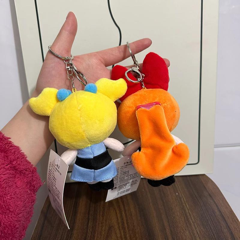 Genuine 12-13Cm Powerpuff Girls 2-1 Plush Keychain Bubbles Buttercup Doll Pendant Cute Girl Heart Bag Hanging Decoration Moe
