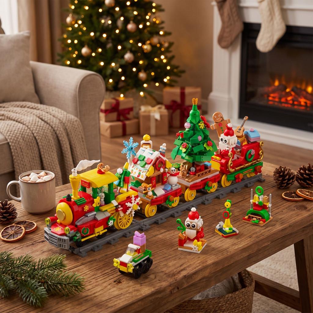 Christmas Train Advent Calendar Building Block Set, -in-1 Countdown, Holiday Toy Gift for Kids