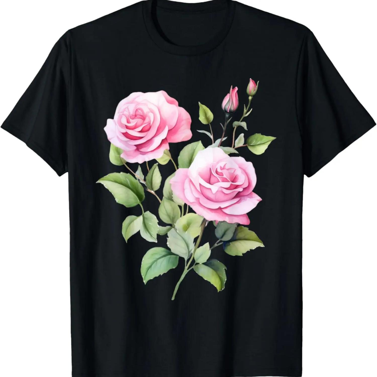 Roses Flowers Plant Gardening Floral Watercolor T-Shirt XXXXXL чёрный
