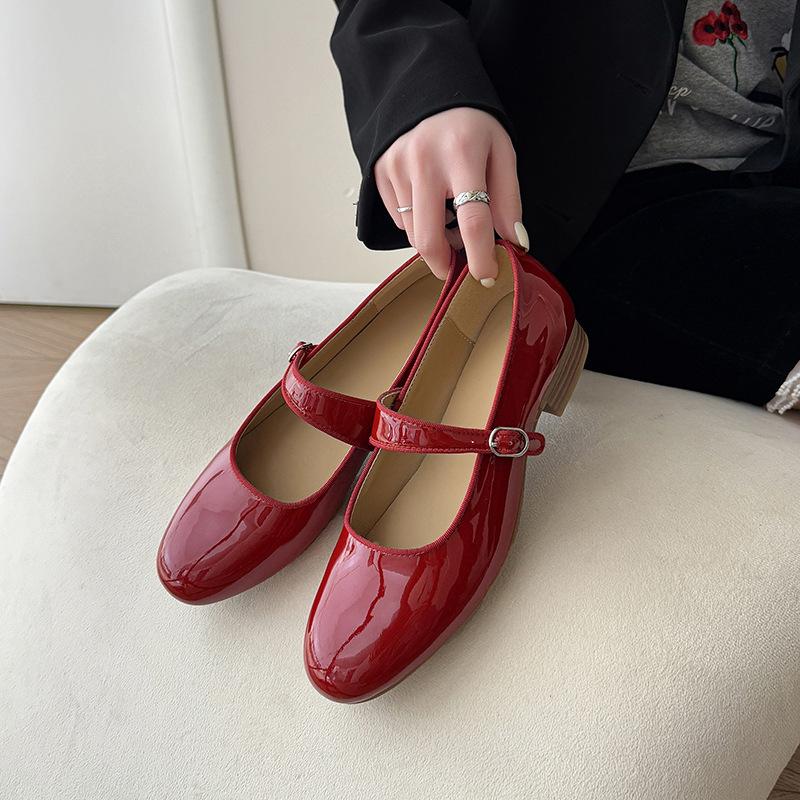 2025 Autumn New Retro Round Head Ballet Shallow Mouth One-word Buckle Flat-soled Leopard Print Single Shoes Women's Mary Jane Shoes