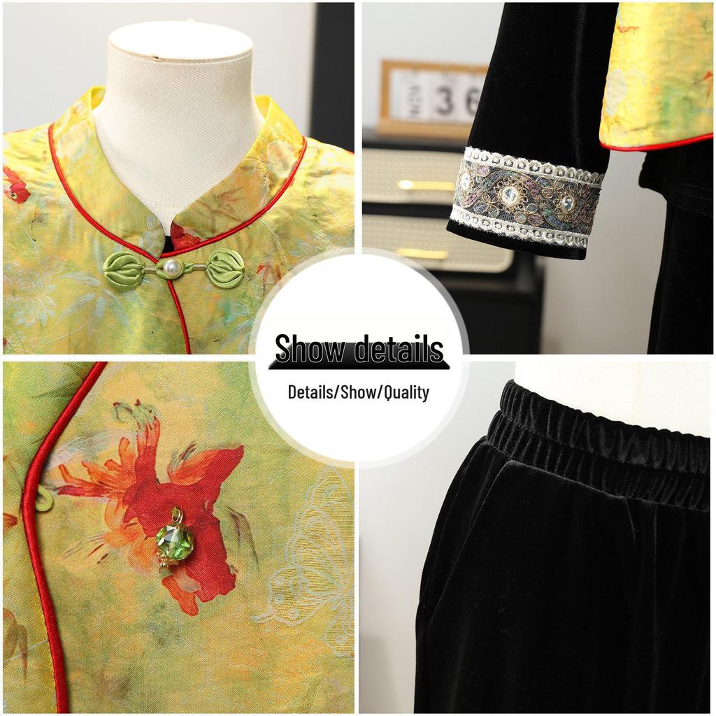 Elegant Spring 2026 New Chinese Style Women's Three-Piece Suit – Sophisticated Vest Look for Middle-Aged and Elderly.