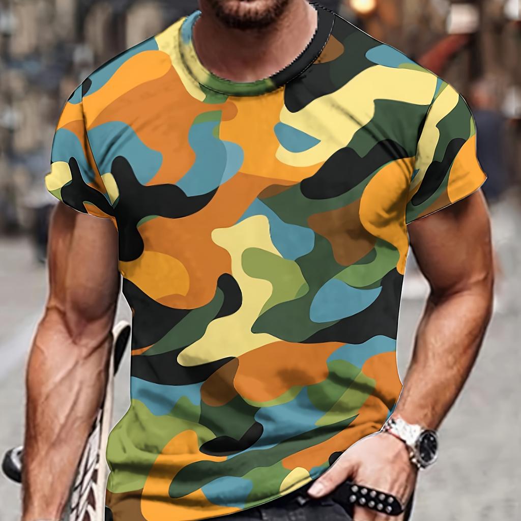 Men's Versatile 3D Camo Pattern T-Shirt With Multiple Color Schemes - Stylish And Trendy Casual Wear For Any Occasion