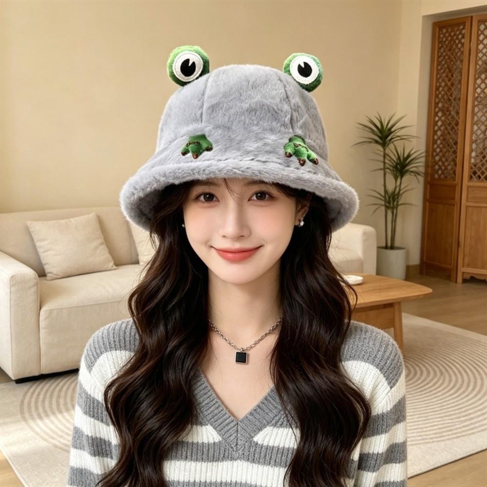 Thickened Plush Bucket Hat Round Top Winter Hat Fashion Warm Hat  Outdoor Wear