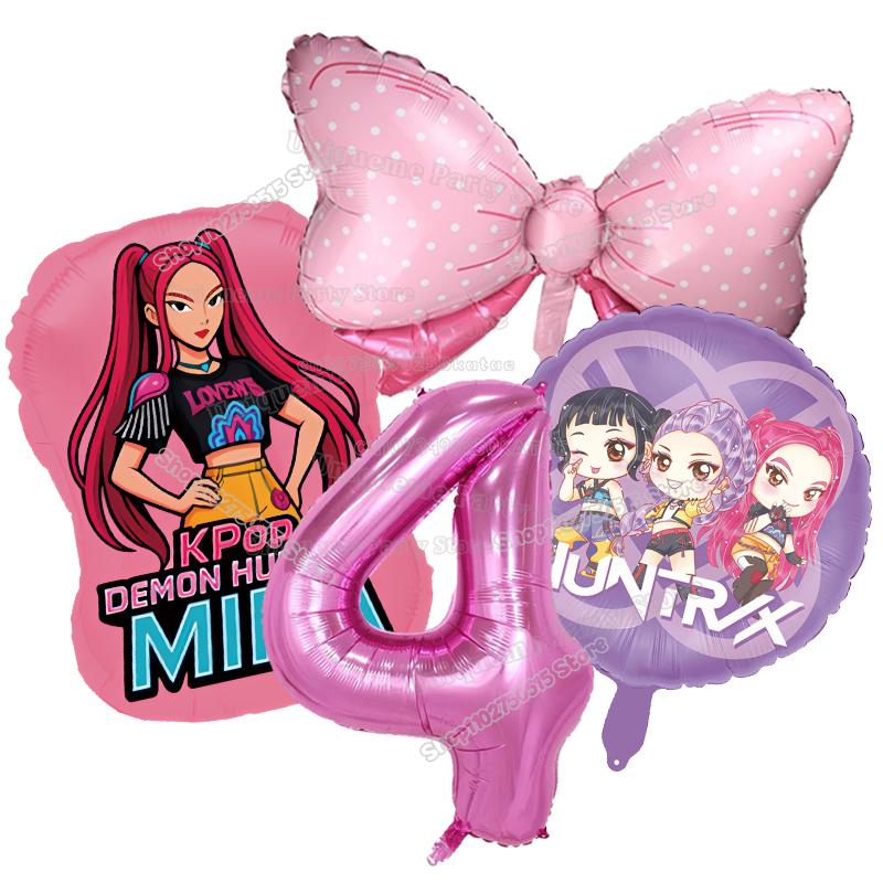 Kpop Demon Hunters Birthday Balloons Decoration Zoey Rumi Mira Girl Party Number Balloons Set Party Favor Home Decor Kids Gift