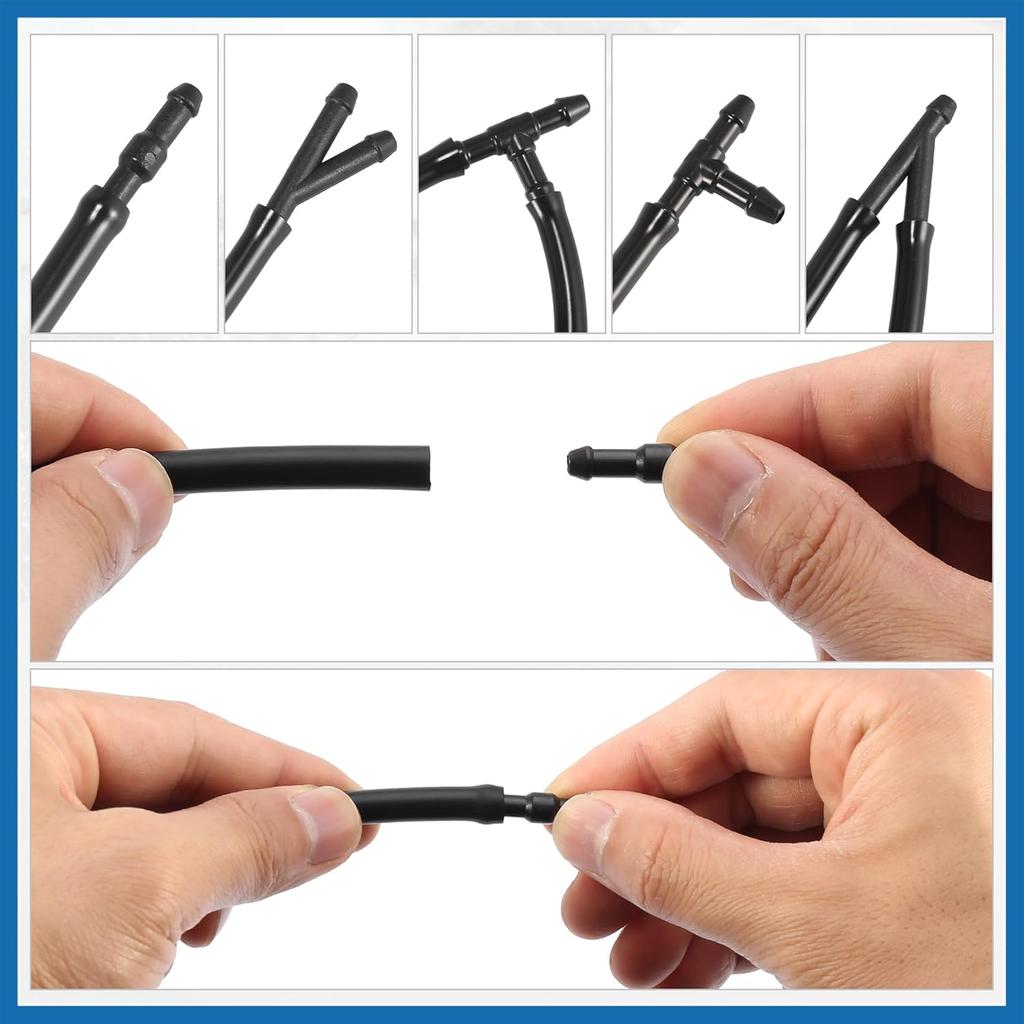 Front Windshield Wiper Nozzles Kit for Chrysler Town Country with Gaskets 3 Meter Fluid Hose - Pack of 6 Black Item Replacement