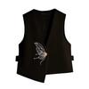 Women Embroidered Waistcoat Irregular Design Layered Vest Jacket Casual Spring Autumn Outerwear