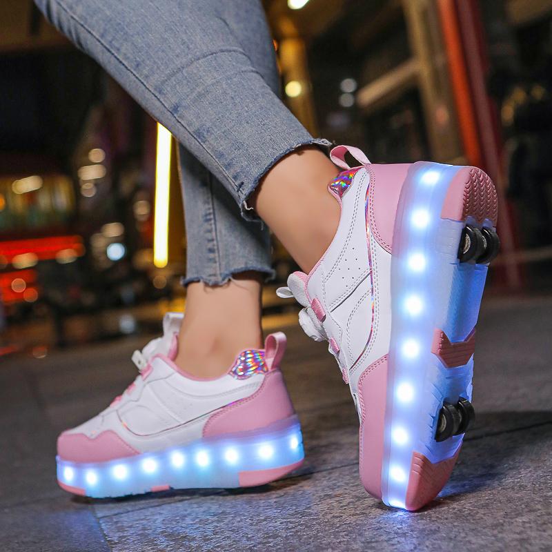 Scarpe da corsa a quattro ruote per bambini Scarpe basse staccabili Ricaricabili USB Luminose Scarpe sportive Ragazze Pattini a rotelle Scarpe da ragazzo