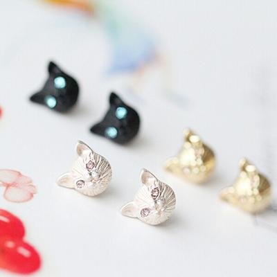 Boucles d'oreilles à clous d'oreilles en forme de chat, jolies, design tendance, 3 couleurs, paire