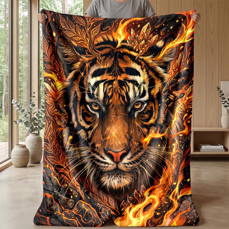 Tiger Fantasy Forest Theme blanket Lightweight Warm Flannel Blanket Decorative Throw Blanket for Home Decoration