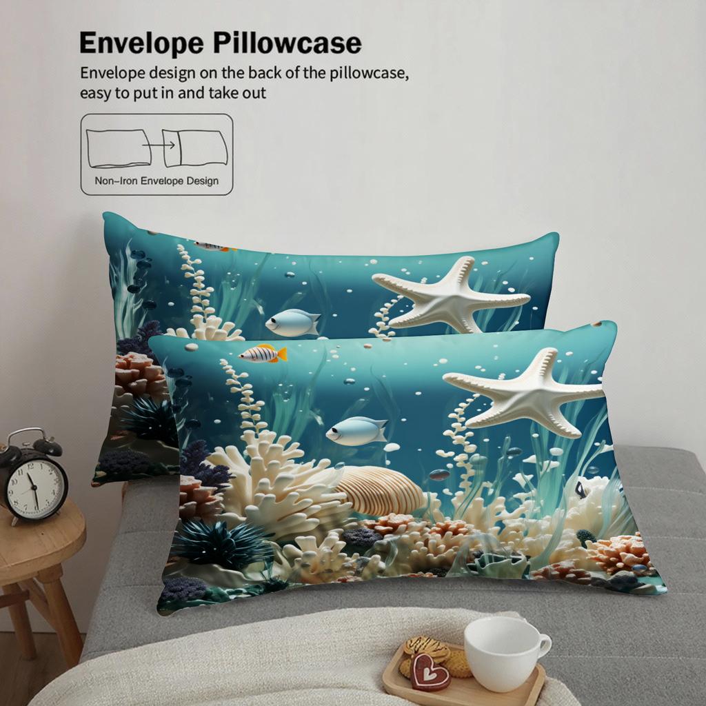 3pcs Blue Queen King Size Duvet Cover With 2 Pillowcases 3D Printed Coral Reef Sealife Soft Bedding Sets Comforter Not Included