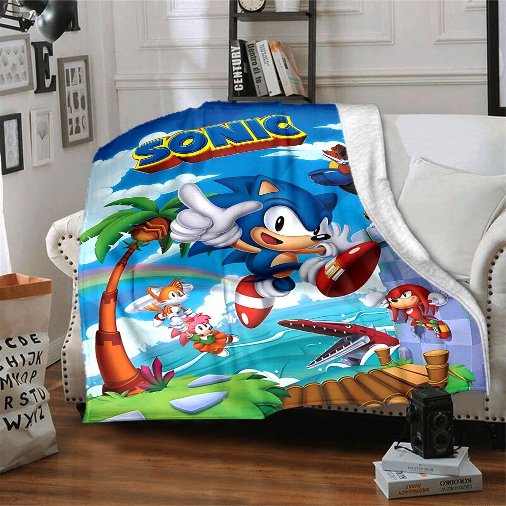 1pc Sonic Adventure Flannel Throw Blanket - HD Printed Lightweight Soft Warm All-Season Blanket for Sofa, Bed, Travel, Camping - Machine Washable070