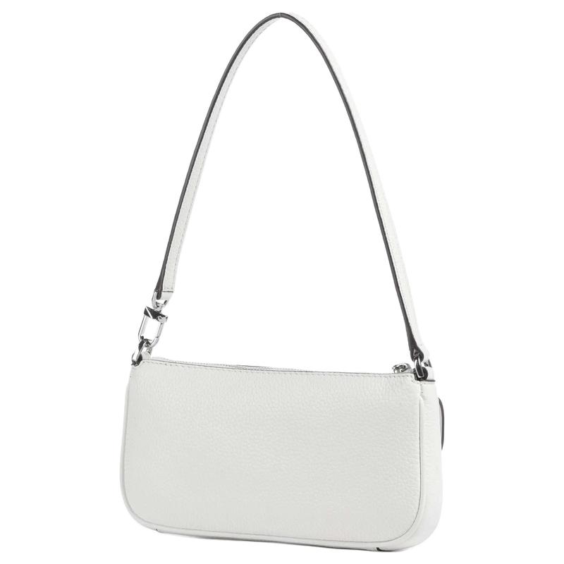 Michael Kors Zoe Zoe Gold Hardware Zipper Closure Pebbled Leather Underarm Bag Shoulder Bag Women's Pure White