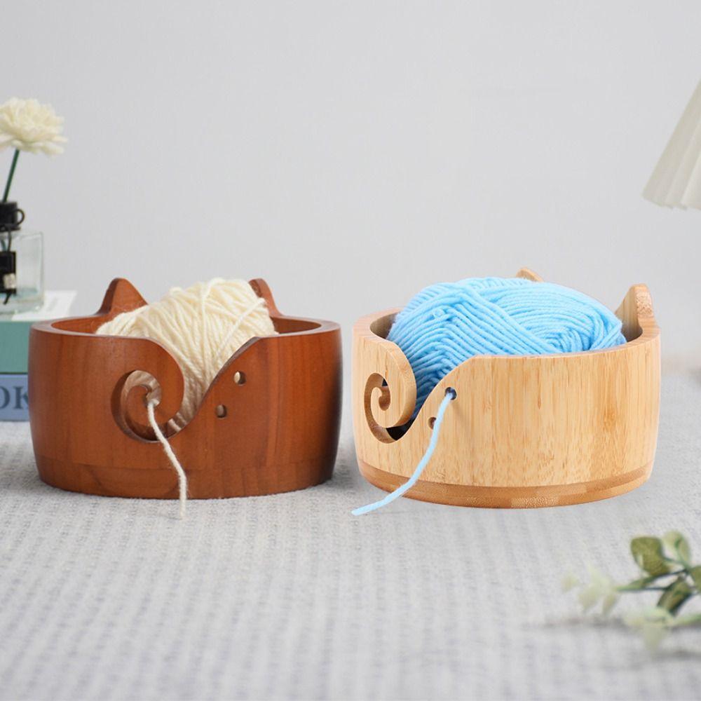 Practical Wooden Yarn Bowl With Holes Yarn Organizer Durable Knitting Storage Bowl Crocheting