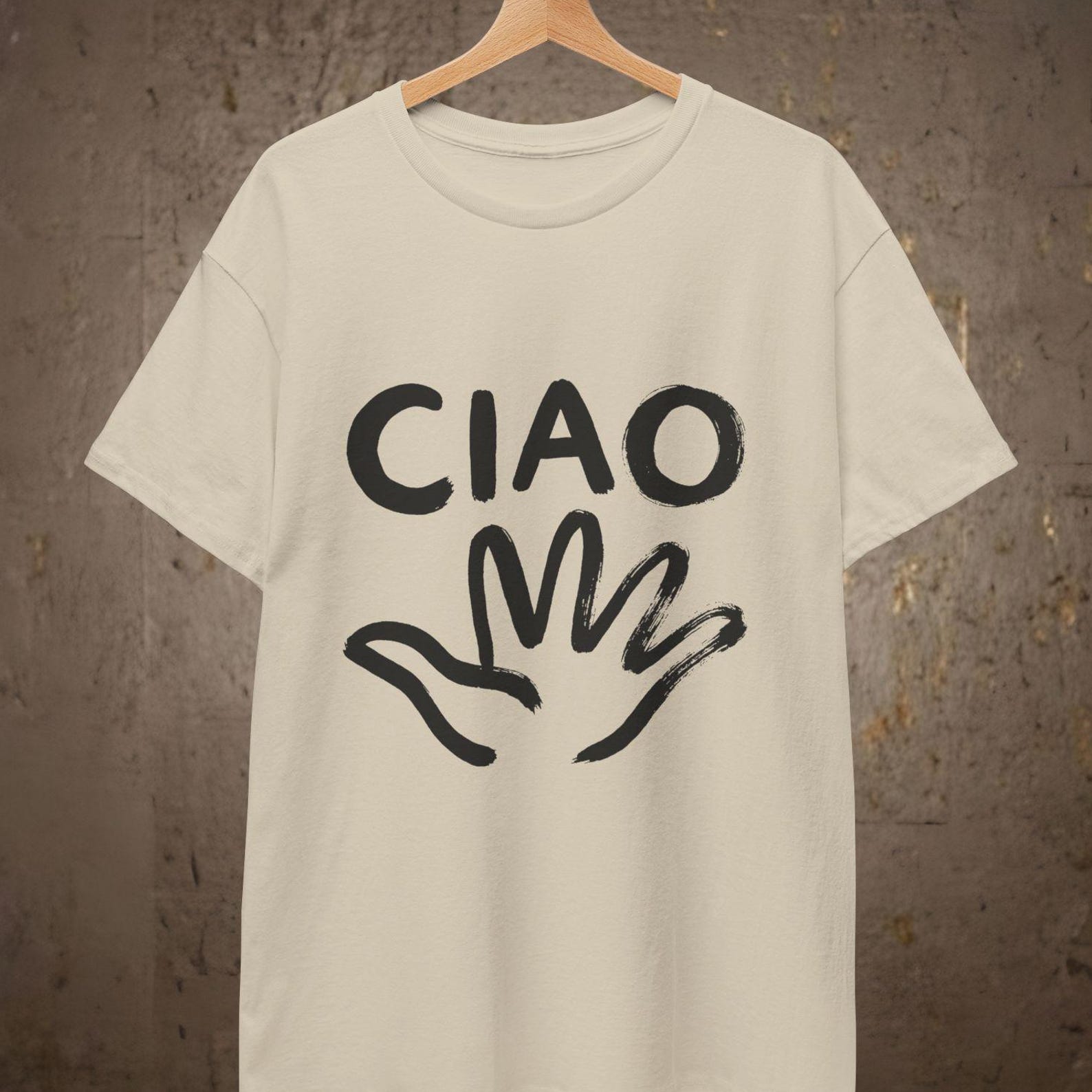Ciao Hand Wave T shirt | Italian Greeting Tee, Minimal Line Art 2XL