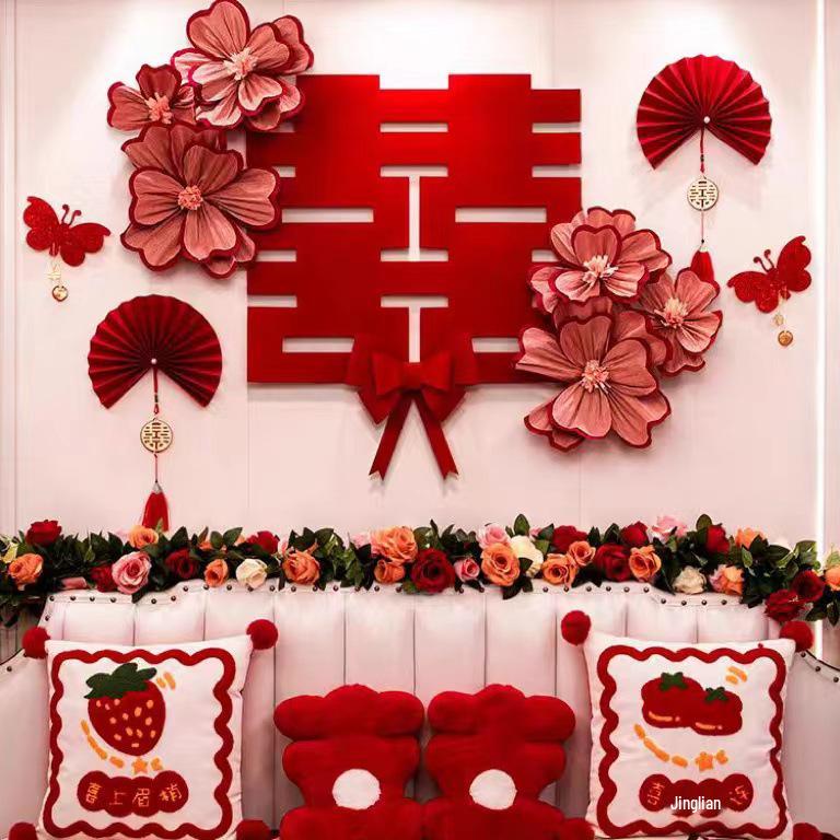 Wedding Bedside Crepe Paper Flower Décor - Artificial Flowers for Bedroom Wall & Engagement Decorations
