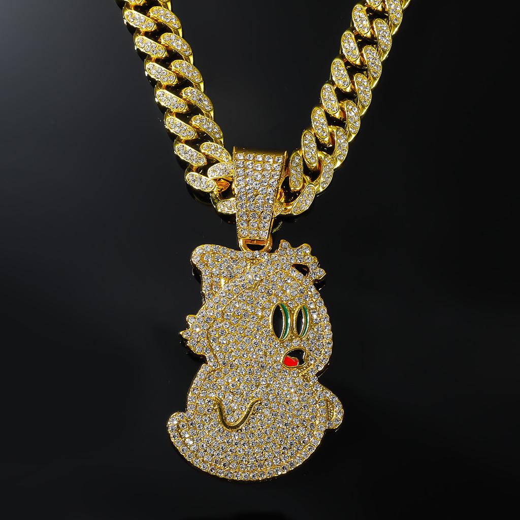 Full Diamond Ghost Cuban Chain Pendant, European and American Hip Hop Men's Necklace Jewelry Items