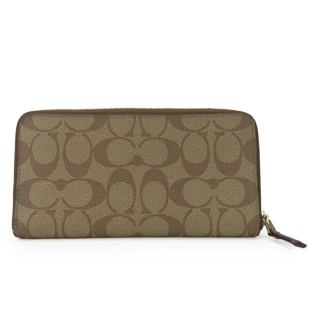 Used COACH Purse F22712 Signature leather Metal red Brown Zip Around