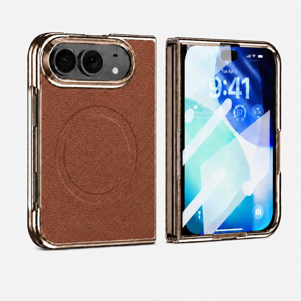 For IPhone Ultra Fold 5G Case Luxury PU Leather Skin Magnetic MagSafe Protective Back Cover Case