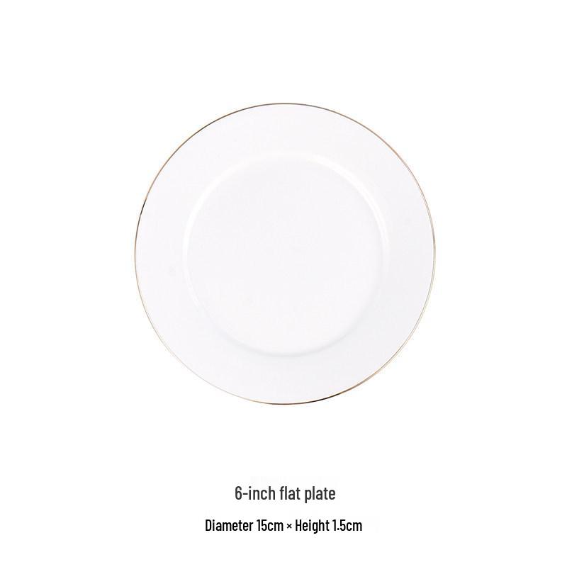 European Gilded Rim Ceramic Dinner Plate - Luxurious Round Flat Plate for Steak, Pasta & Breakfast.