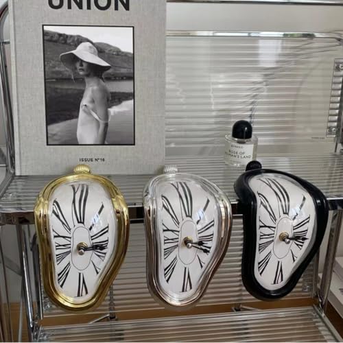 Dali's Soft Clock, Interior Decor, Table Clock, 90-Degree Turned Art Clock, Stylish Idea Item, Analog Clock (Black)