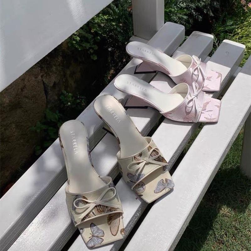 Fashion New Summer Women's Slippers 2025 Stylish Peep-toe Low Heel Women's Comfortable Beach Shoes Women Color Matching Bow Slipper