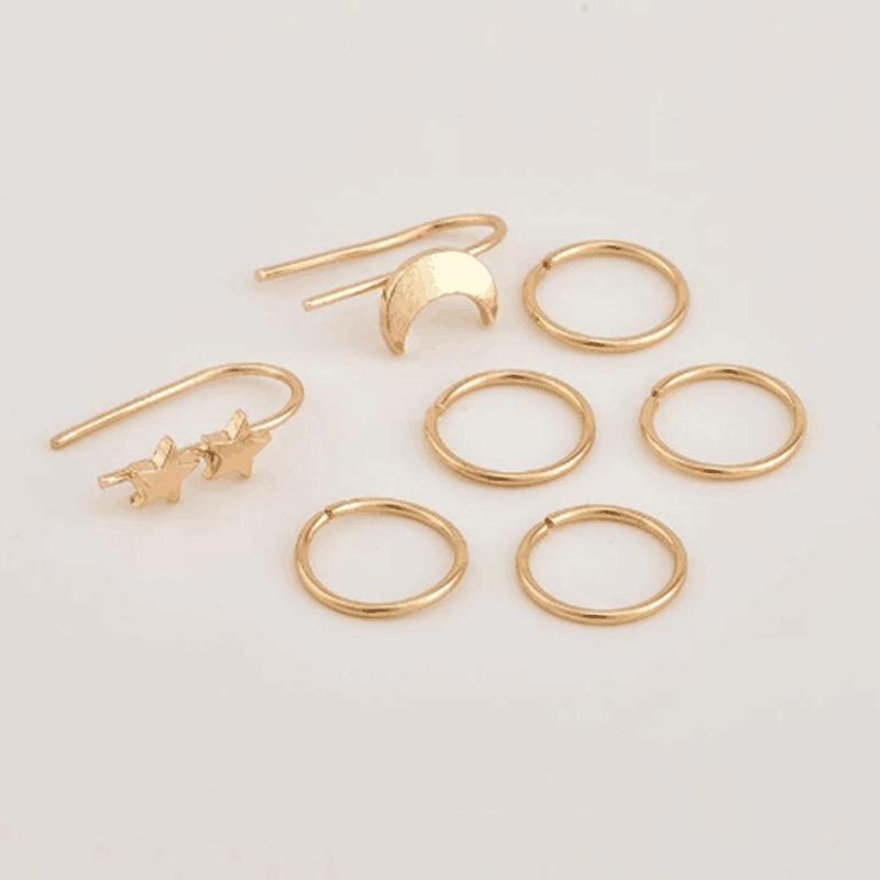 7pcs/lot women's clip earrings open ear cuff without piercing hiphop boucle oreille femme gold color metal star moons ear clips