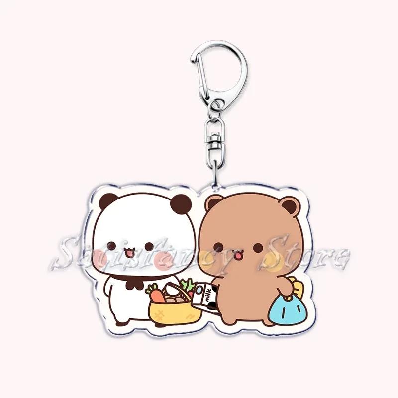 Cute Bubu Dudu Love Keychains Couple Bear Panda Acrylic Keyring for Accessories Bag Pendant Key Chain Jewelry Fans Lovers Gifts