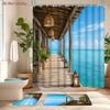 4Pcs Tropical Ocean Veranda Shower Curtain Set with Non-Slip Bath Mat, Toilet Lid Cover, Contour Rug & 12 Hooks, Bathroom Decor