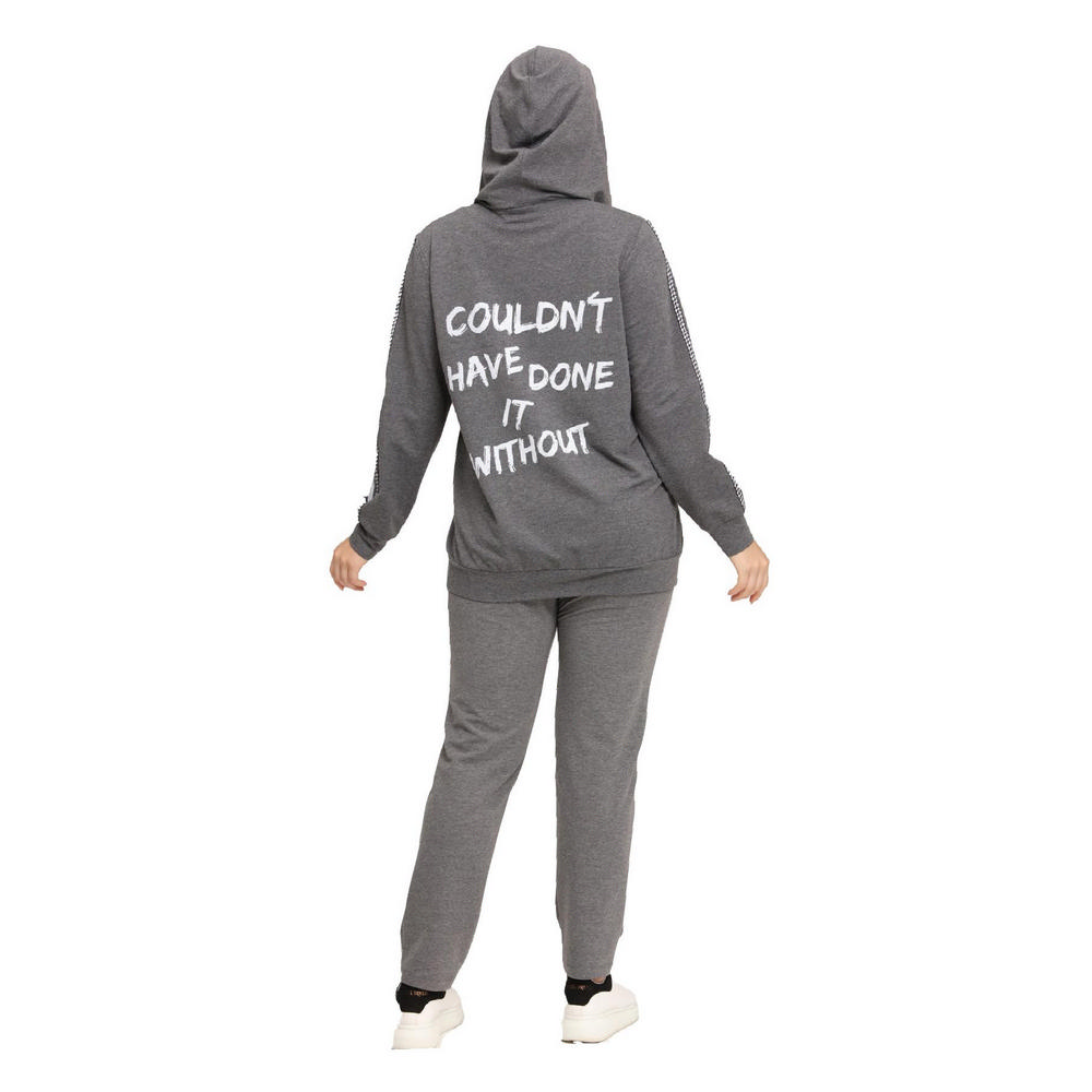 Fierte Women's Large Size Jacket Lm45011 Zipper Closure Seasonal Hood Stripe Detail Double Pocket Long Sleeve Sports Tracksuit Top Anthracite Black