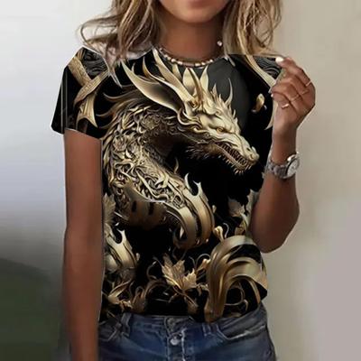 Fashion T-Shirts For Women 3d Dragon Printed o-Neck Short Sleeve Tees Summer Y2k Woman Tops New Women‘S Oversize T-Shirt