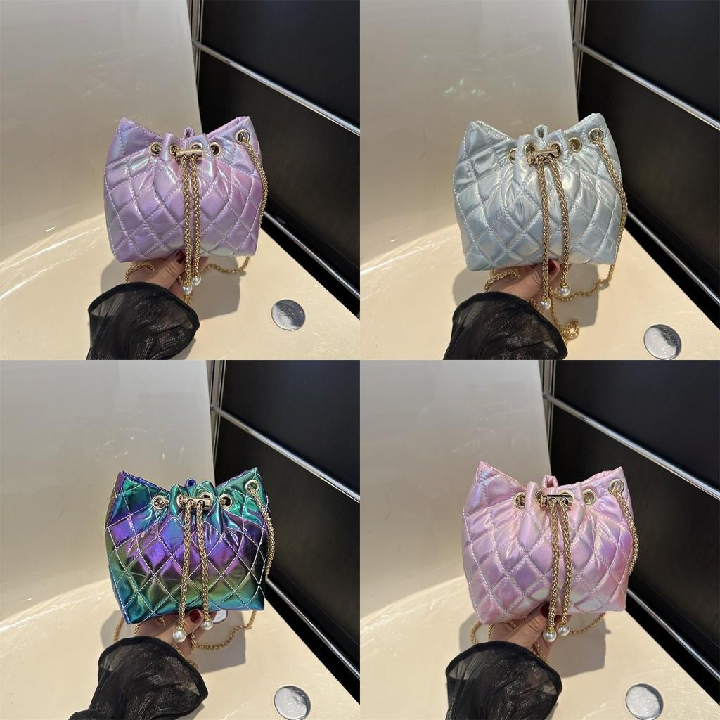 Chic Pu Quilted Chain Shoulder Bag For Everyday Use In Purple And Pink Shades