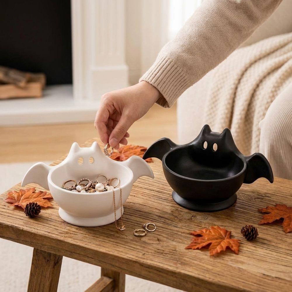 Cute Ghost Bat Desktop Decor Tray 3D Printed Halloween Snack Bowl Party Decoration
