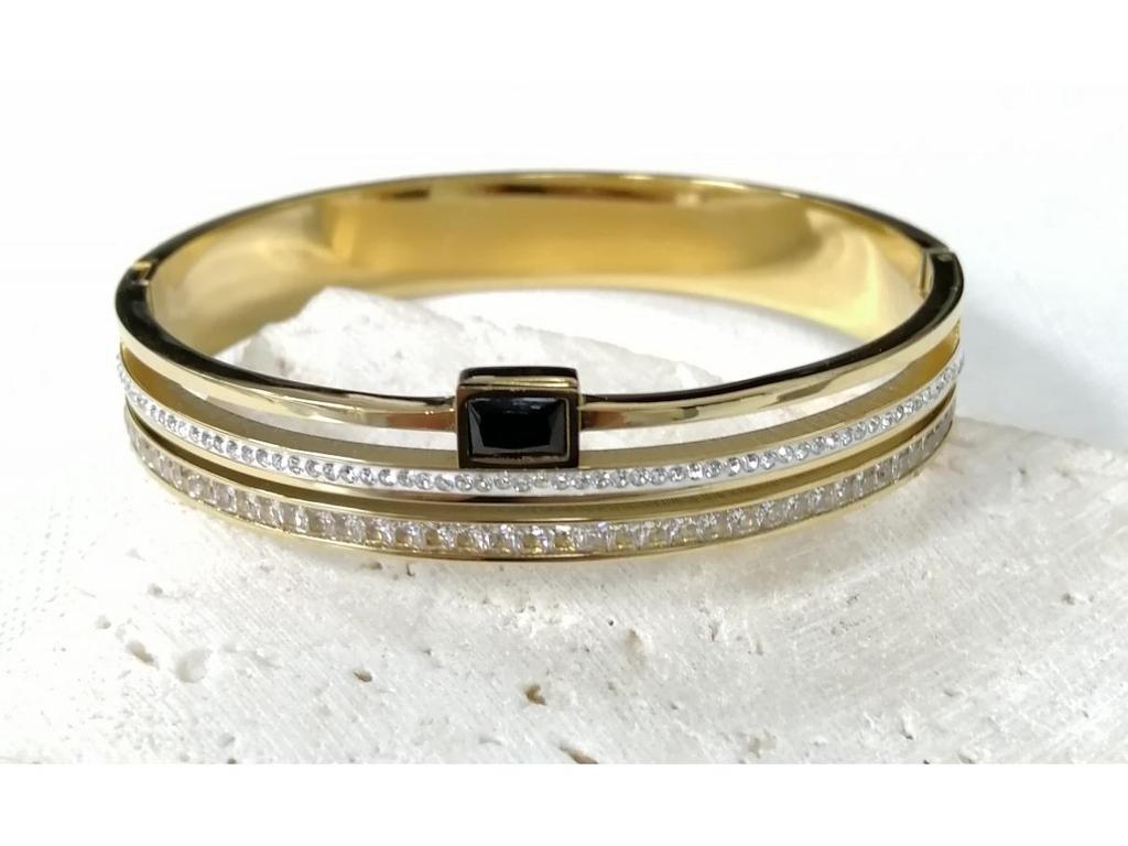 European & American Women's Titanium Steel Bracelet with Green Zircon Crystal and Full Diamond Detail