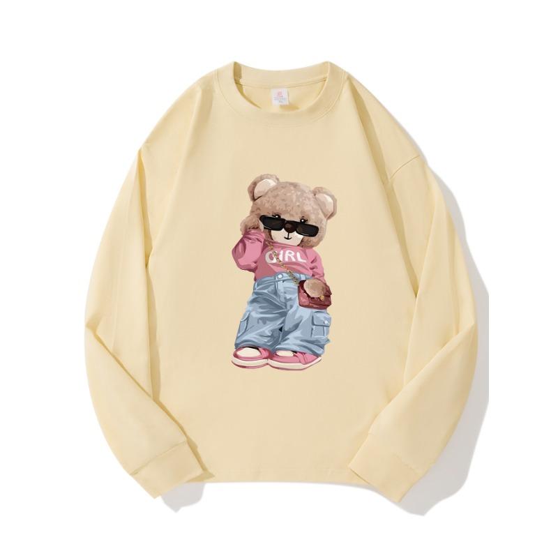 

Pink BearAutumn Clothing Длинные рукава из чистого хлопка Новые мужские и женские топы, весенний внутренний слой, базовая рубашка, футболка с круглым вырезом и длинными рукавами XXL бежевый