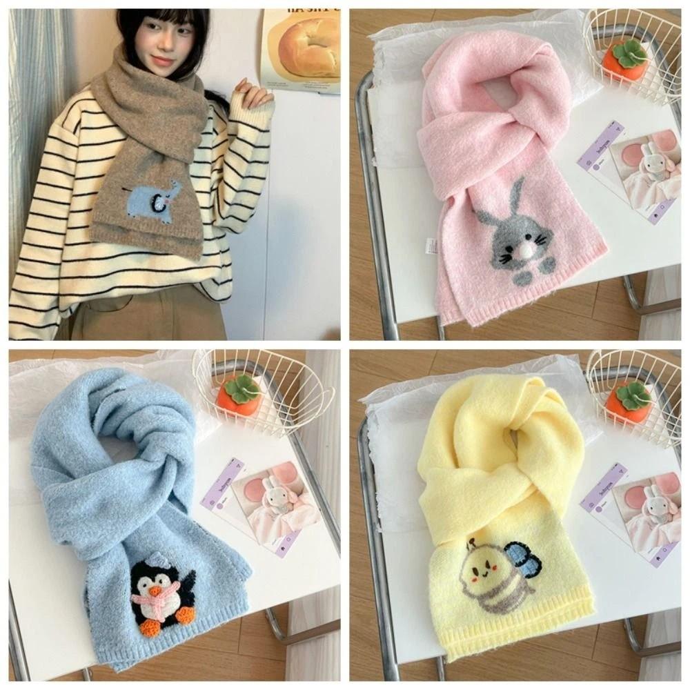 Sweet Cashmere Knitted Scarf Colorful Winter Neck Warmer Panda Cartoon Embroidery Scarf  Daily